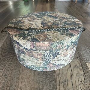 Vintage tapestry storage / hat box